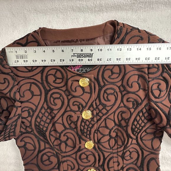 Vintage Gai Mattiolo Couture Embroidered Jacket Brown Gold Buttons Made in Italy - Picture 7 of 11